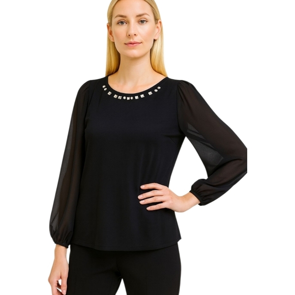 Vince Camuto Black Blouse with Embellished Neckline - Picture 3 of 6